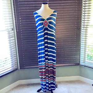 Casual Sleeveless Maxi Dress Blue & White